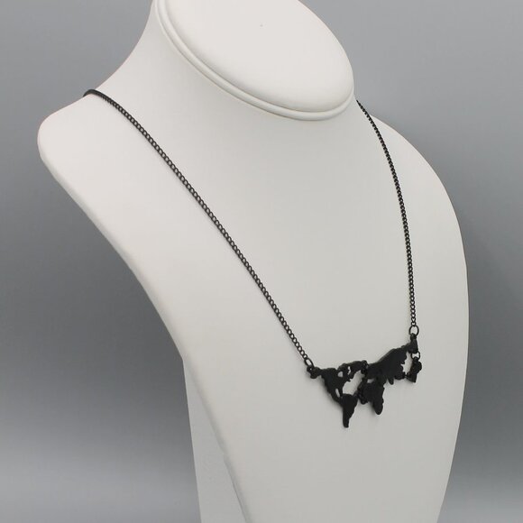 Necklace jewelry Earth globe world black tone with chain travel adventure new - Picture 6 of 8